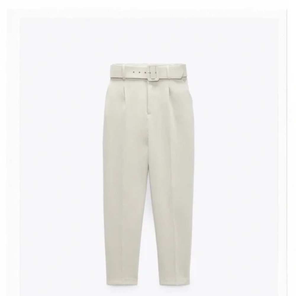 Zara High-Rise Pleated Eoman’s  Pants with Belt in Light Cream